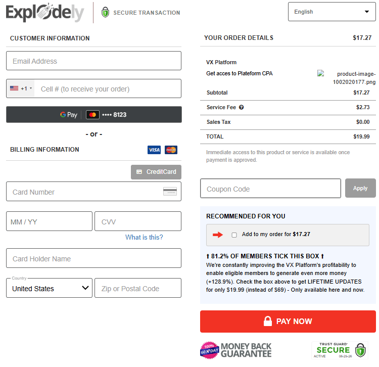 VX Platform-checkout-page